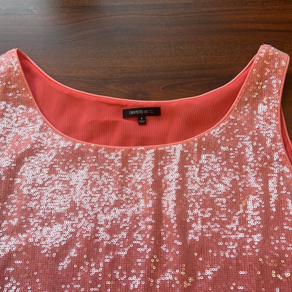 Lafayette 148 Coral Pink sequin top - Picture 2 of 7